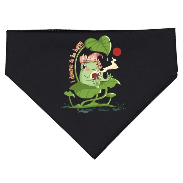 Funny Kawaii Frog I Deserve To Be Happy Gift USA-Made Doggie Bandana