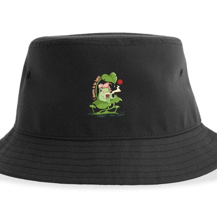 Funny Kawaii Frog I Deserve To Be Happy Gift Sustainable Bucket Hat