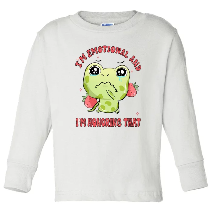 Kawaii Strawberry Frog - Cute Retro Japanese Aesthetic Gift Toddler Long Sleeve Shirt