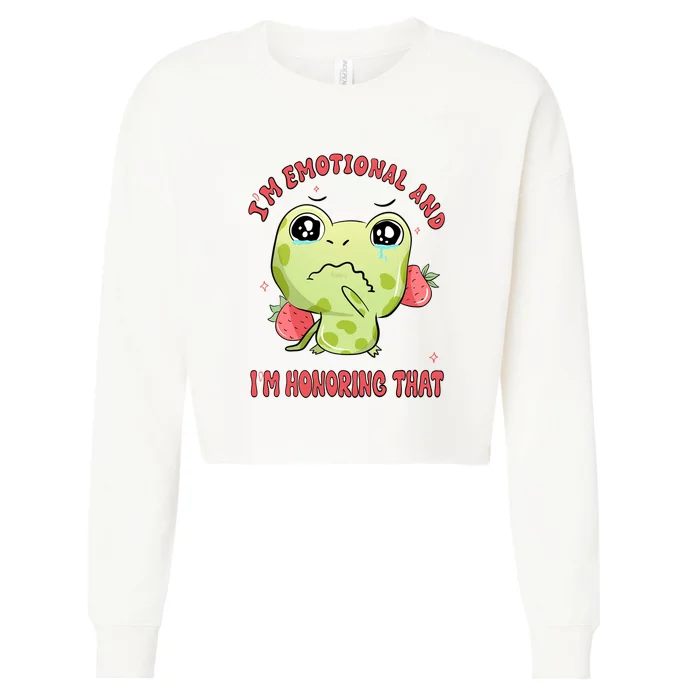 Kawaii Strawberry Frog - Cute Retro Japanese Aesthetic Gift Cropped Pullover Crew