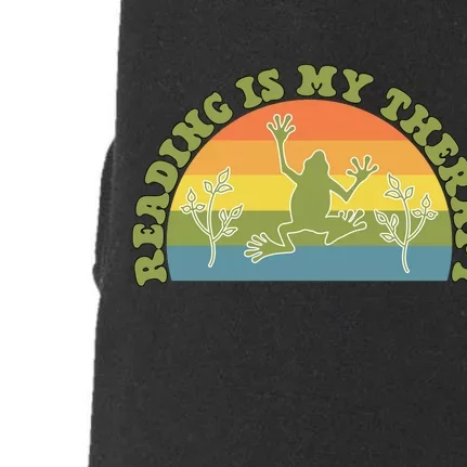 Funny Kawaii Frog Reading Is My Therapy Gift Doggie 3-End Fleece Hoodie