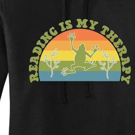 Funny Kawaii Frog Reading Is My Therapy Gift Women's Pullover Hoodie