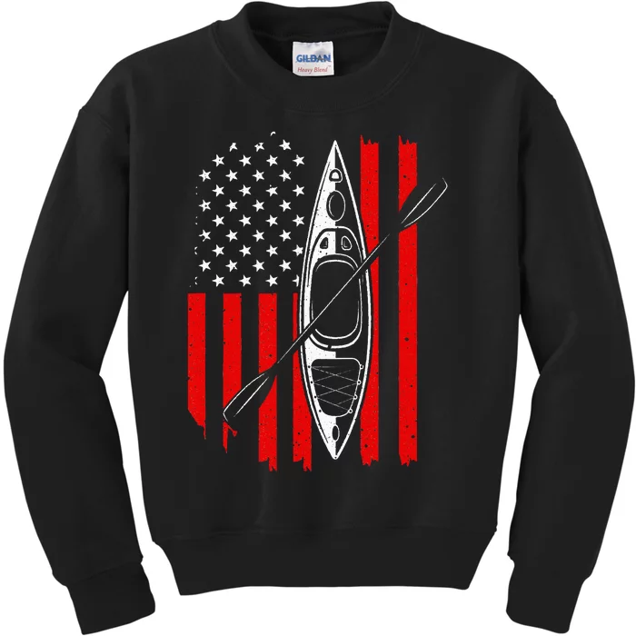 Funny Kayaking Gift For  Cool American Flag Kayak Kids Sweatshirt