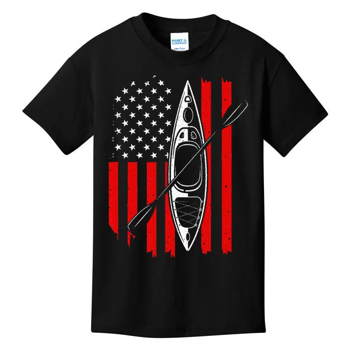 Funny Kayaking Gift For  Cool American Flag Kayak Kids T-Shirt