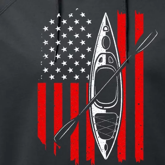 Funny Kayaking Gift For Women Cool American Flag Kayak Performance Fleece Hoodie