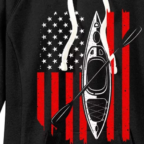 Funny Kayaking Gift For Women Cool American Flag Kayak Women's Fleece Hoodie