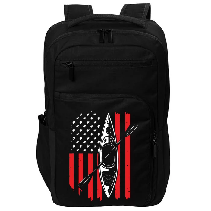 Funny Kayaking Gift For Cool American Flag Kayak Impact Tech Backpack