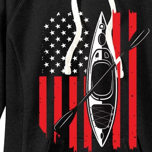 Funny Kayaking Gift For Cool American Flag Kayak Women's Fleece Hoodie