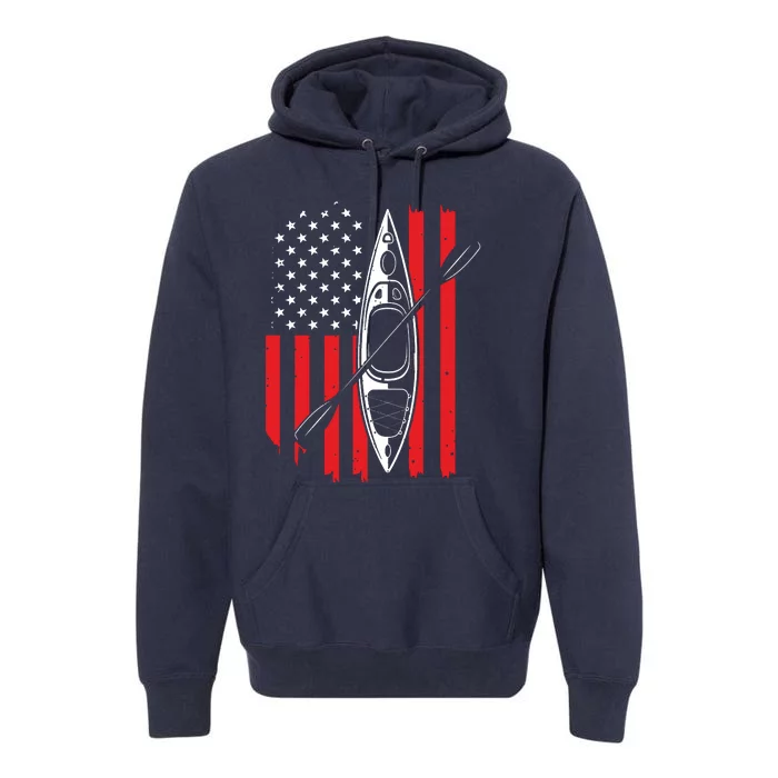 Funny Kayaking Gift For Cool American Flag Kayak Premium Hoodie