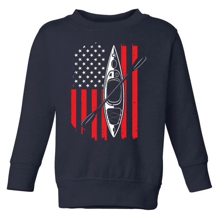 Funny Kayaking Gift For Cool American Flag Kayak Toddler Sweatshirt