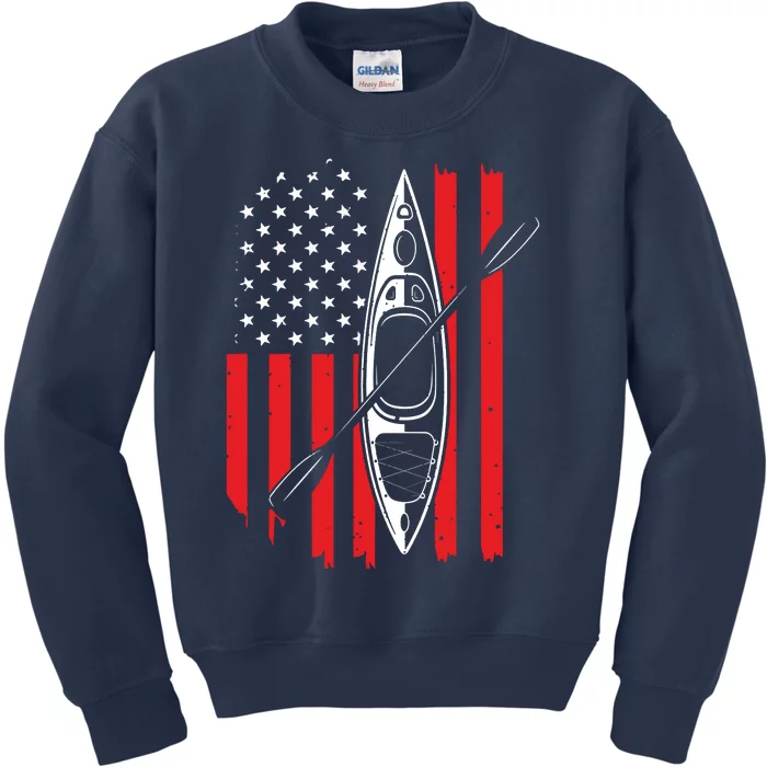 Funny Kayaking Gift For Cool American Flag Kayak Kids Sweatshirt