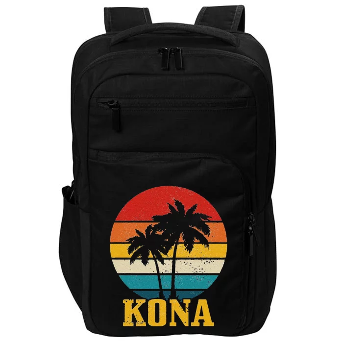 Funny Kona Hawaii Vintage Palm Trees Surfing Surfer Hawaiian Impact Tech Backpack