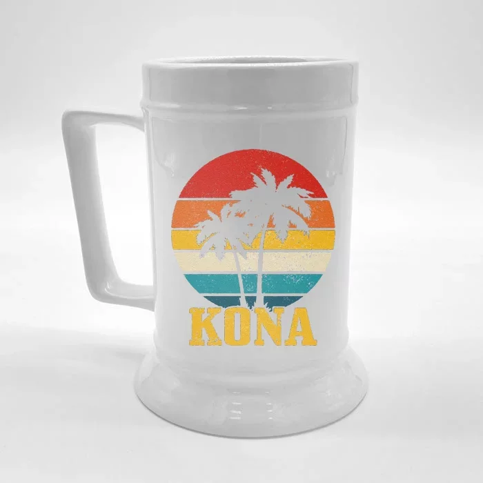 Funny Kona Hawaii Vintage Palm Trees Surfing Surfer Hawaiian Front & Back Beer Stein