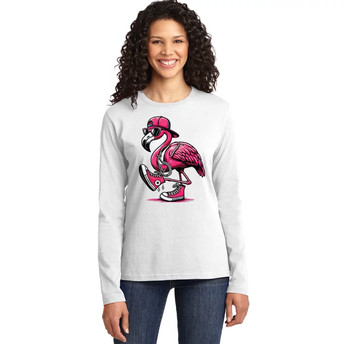 Flamingo Kamala Harris For President 47th Retro Ladies Long Sleeve Shirt