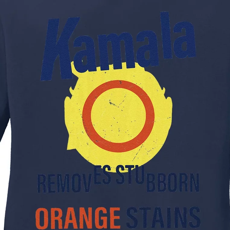 Funny Kamala Harris 2024 Removes Stubborn Orange Stains Ladies Long Sleeve Shirt