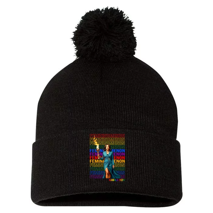 Femininomenon Kamala Harris 2024 Pom Pom 12in Knit Beanie