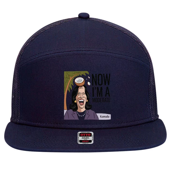 Funny Kamala Harris Now Moderate After Coconut Fell On Head 7 Panel Mesh Trucker Snapback Hat