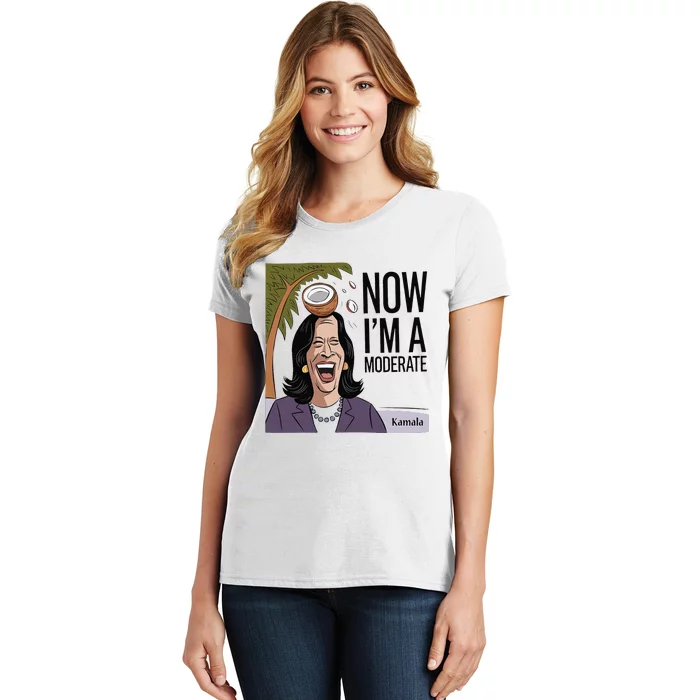 Funny Kamala Harris Now Moderate After Coconut Fell On Head Women's T-Shirt