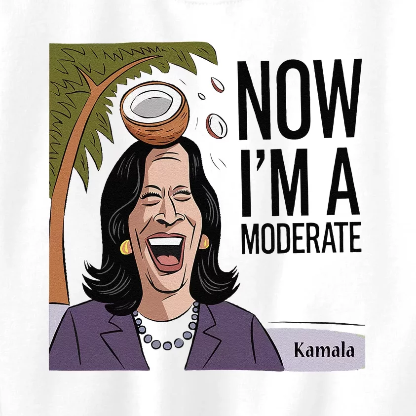 Funny Kamala Harris Now Moderate After Coconut Fell On Head Kids Sweatshirt