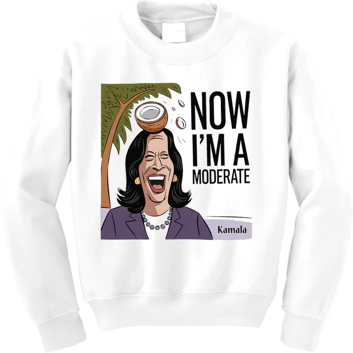 Funny Kamala Harris Now Moderate After Coconut Fell On Head Kids Sweatshirt