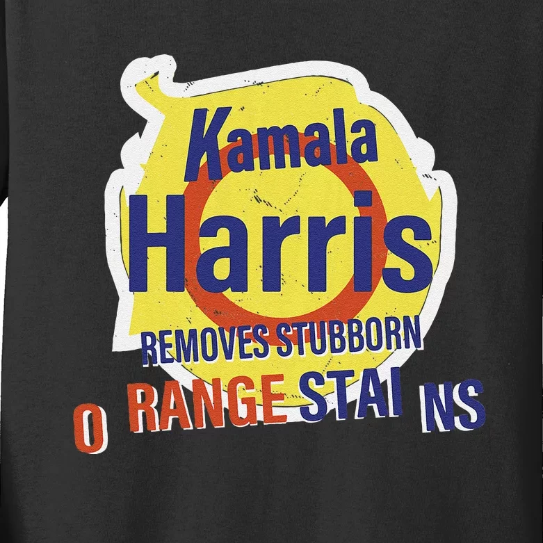 Funny Kamala Harris 2024 Removes Stubborn Orange Stains Kids Long Sleeve Shirt