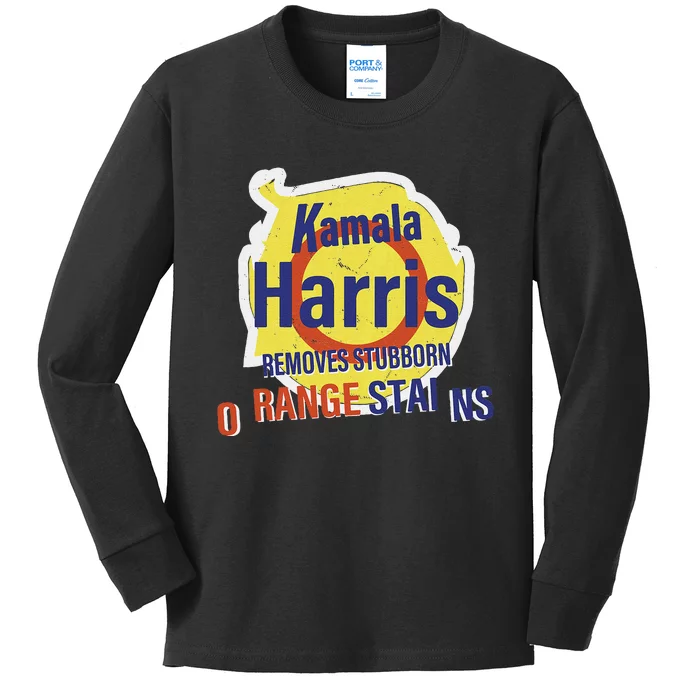 Funny Kamala Harris 2024 Removes Stubborn Orange Stains Kids Long Sleeve Shirt