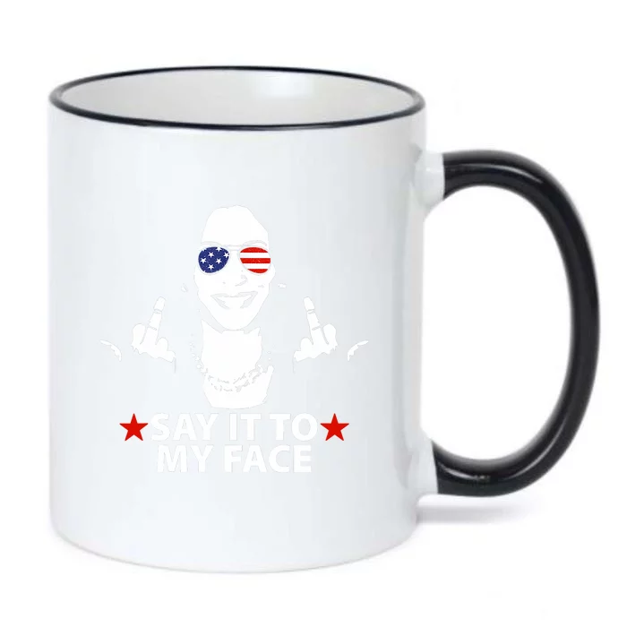 Funny Kamala Harris Middle Finger Say It To My Face 2024 Black Color Changing Mug