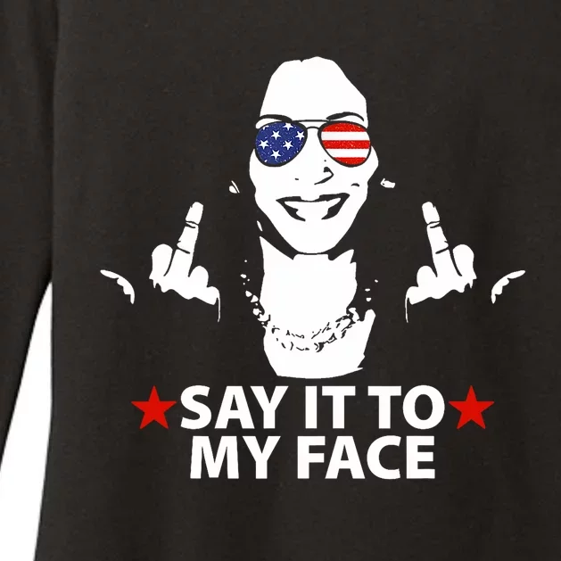 Funny Kamala Harris Middle Finger Say It To My Face 2024 Womens CVC Long Sleeve Shirt