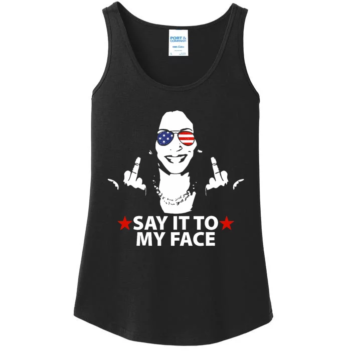 Funny Kamala Harris Middle Finger Say It To My Face 2024 Ladies Essential Tank