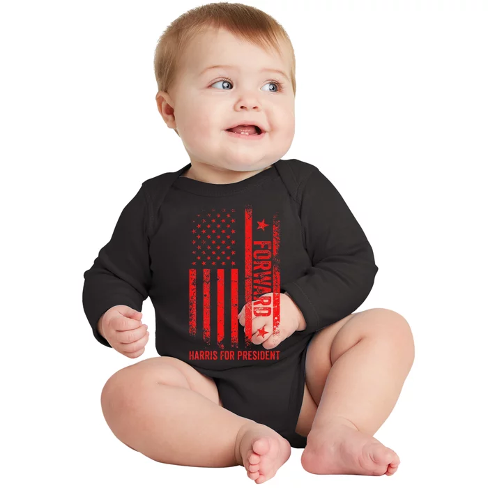 Forward Kamala Harris Usa Flag Democrat Vote Us Election Baby Long Sleeve Bodysuit