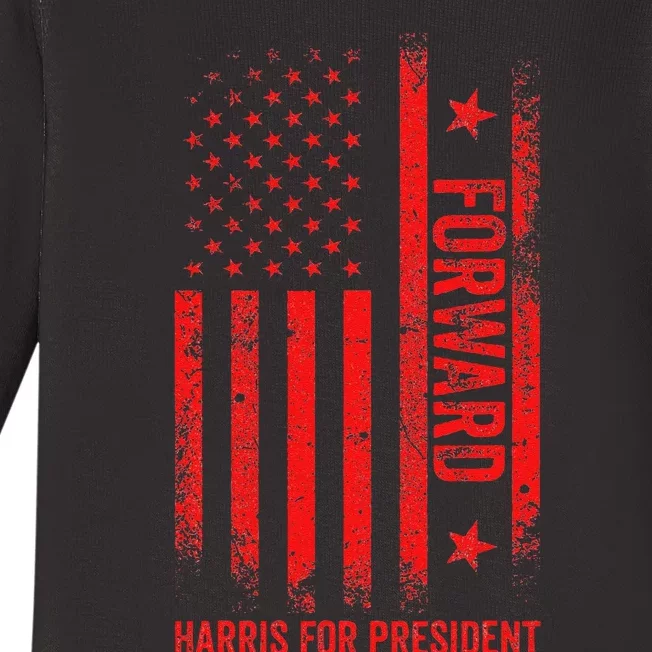 Forward Kamala Harris Usa Flag Democrat Vote Us Election Baby Long Sleeve Bodysuit