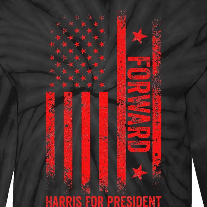 Forward Kamala Harris Usa Flag Democrat Vote Us Election Tie-Dye Long Sleeve Shirt