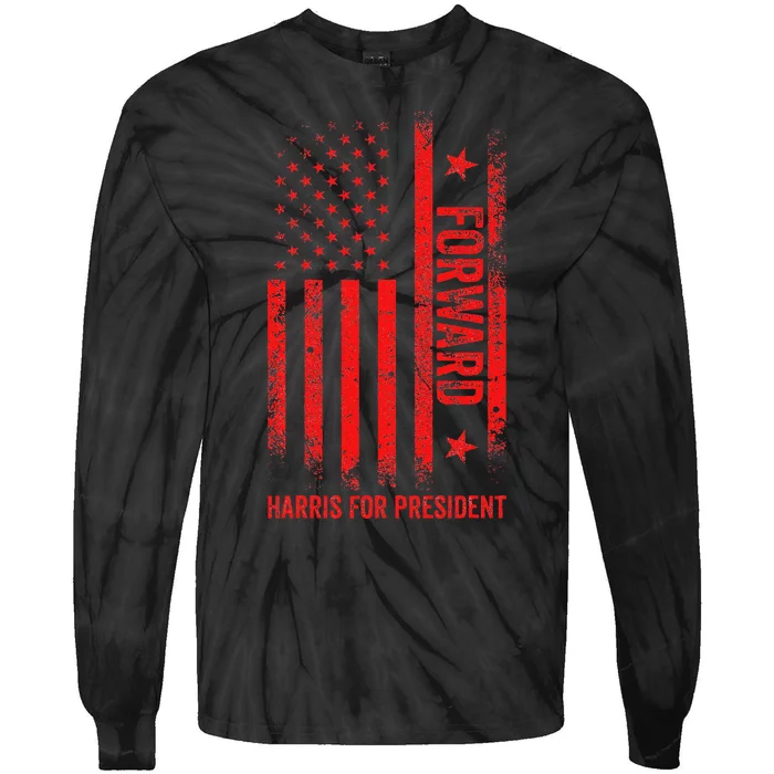 Forward Kamala Harris Usa Flag Democrat Vote Us Election Tie-Dye Long Sleeve Shirt