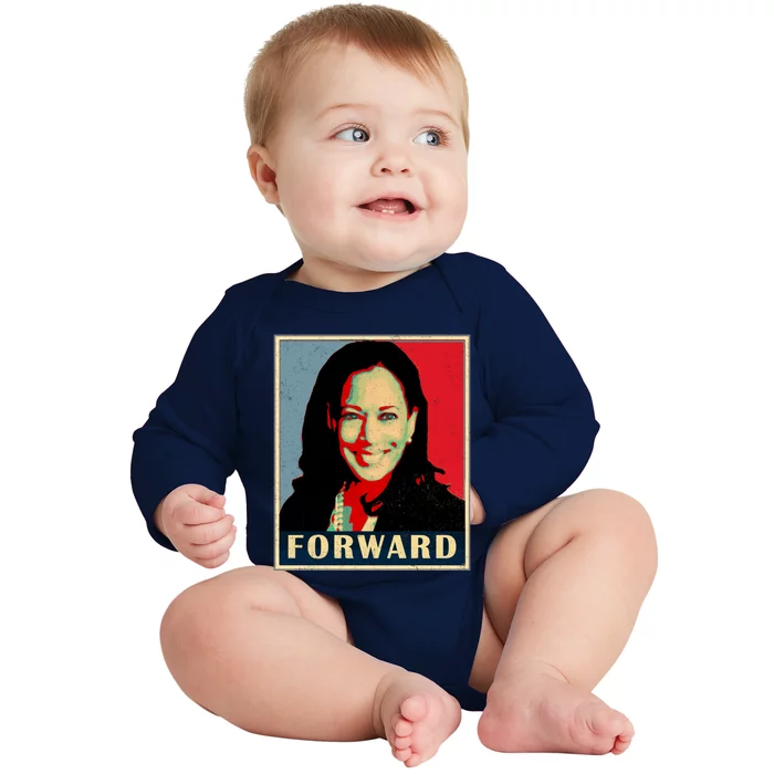 Forward Kamala Harris 2024 Retro Art For Harris Fans Cute Gift Baby Long Sleeve Bodysuit