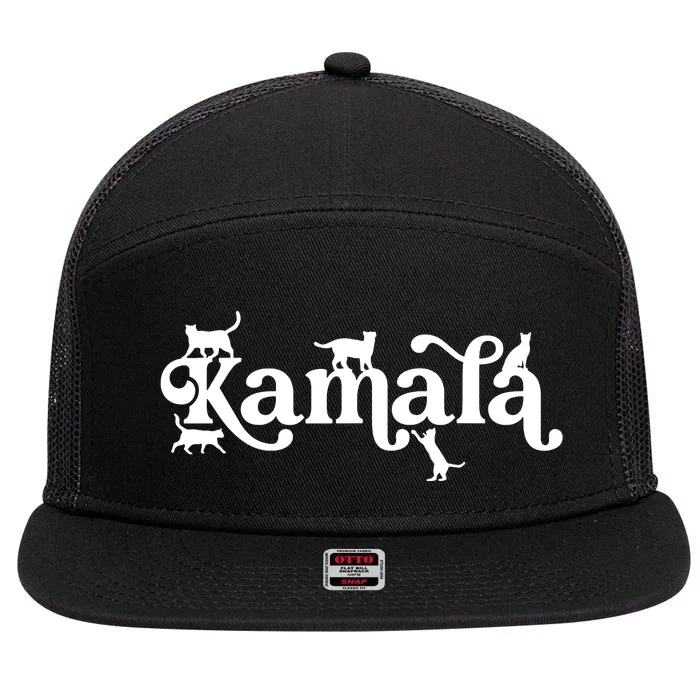 Funny Kamala Harris Cat Lettering 7 Panel Mesh Trucker Snapback Hat