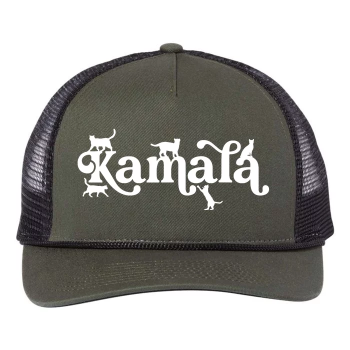 Funny Kamala Harris Cat Lettering Retro Rope Trucker Hat Cap