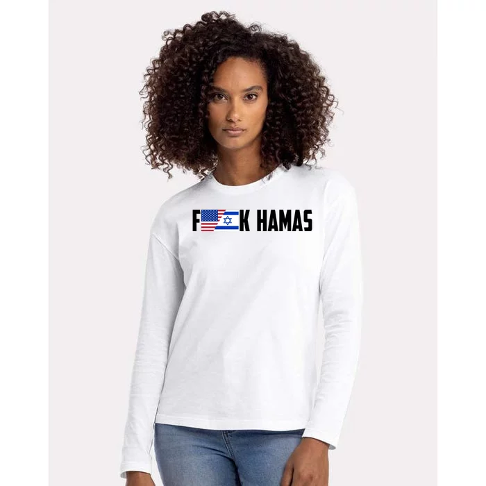 F K Hamas Pray For Israel Strong Usa And Israel Flag Womens Cotton Relaxed Long Sleeve T-Shirt