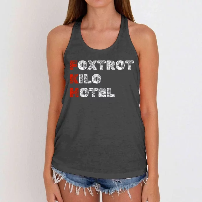 Foxtrot Kilo Hotel Fkh Women's Knotted Racerback Tank