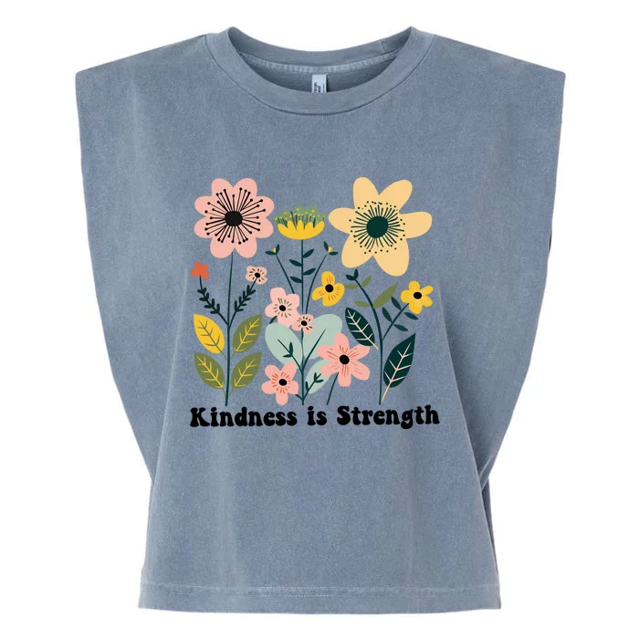 Floral Kindness Is Strength Vintage Retro Garment-Dyed Women's Muscle Tee