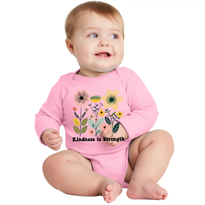 Floral Kindness Is Strength Vintage Retro Baby Long Sleeve Bodysuit