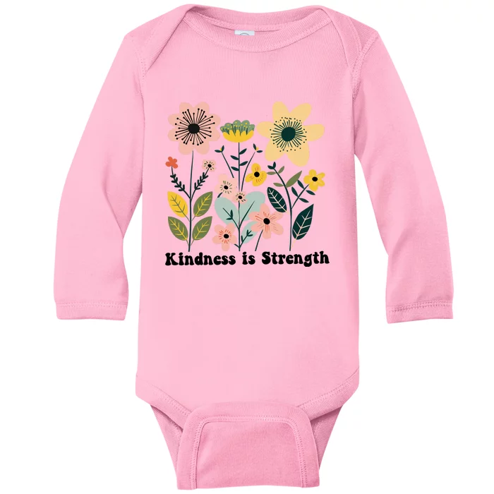 Floral Kindness Is Strength Vintage Retro Baby Long Sleeve Bodysuit