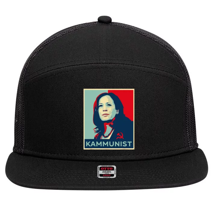 Funny Kammunist Kamala Harris 2024 Kamunism Communist 7 Panel Mesh Trucker Snapback Hat