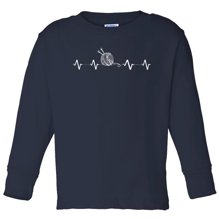 Funny Knitting Knitter Yarn Heartbeat Toddler Long Sleeve Shirt