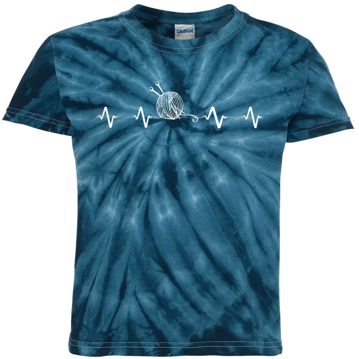 Funny Knitting Knitter Yarn Heartbeat Kids Tie-Dye T-Shirt