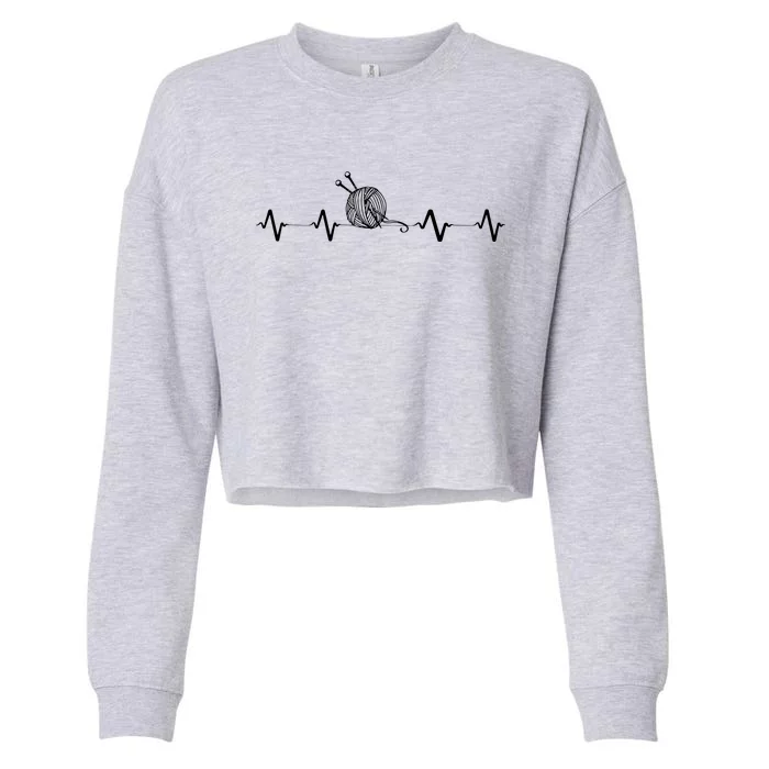 Funny Knitting Knitter Yarn Heartbeat Cropped Pullover Crew