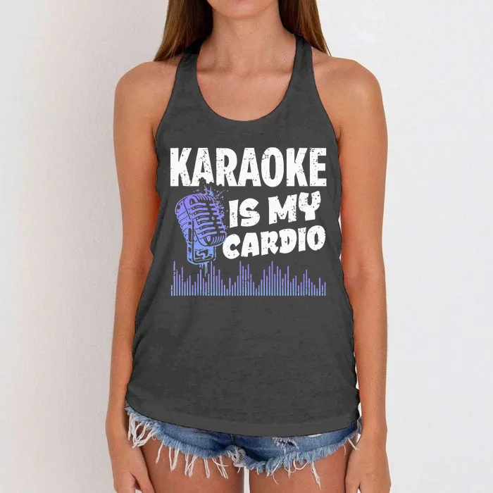 Funny Karaoke Legend Music My Cardio Vintage Microphone Women's Knotted Racerback Tank