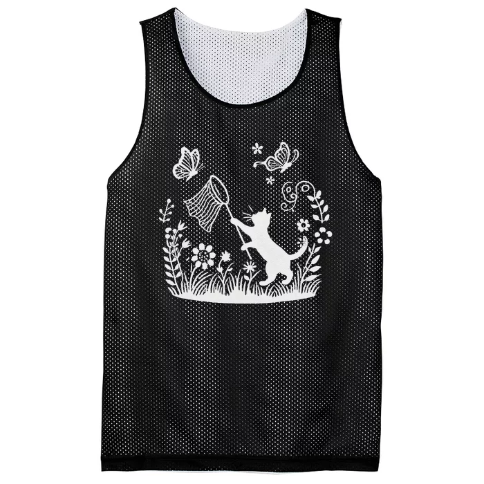 Flower Kitten Lover Butterfly Catching Net Floral Cat Mesh Reversible Basketball Jersey Tank