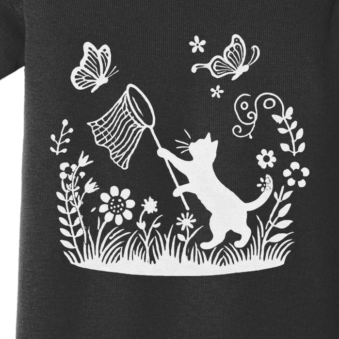 Flower Kitten Lover Butterfly Catching Net Floral Cat Baby Bodysuit