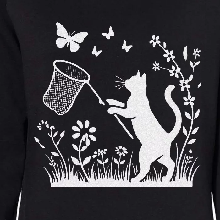 Flower Kitten Lover Butterfly Catching Net Floral Cat Womens California Wash Sweatshirt