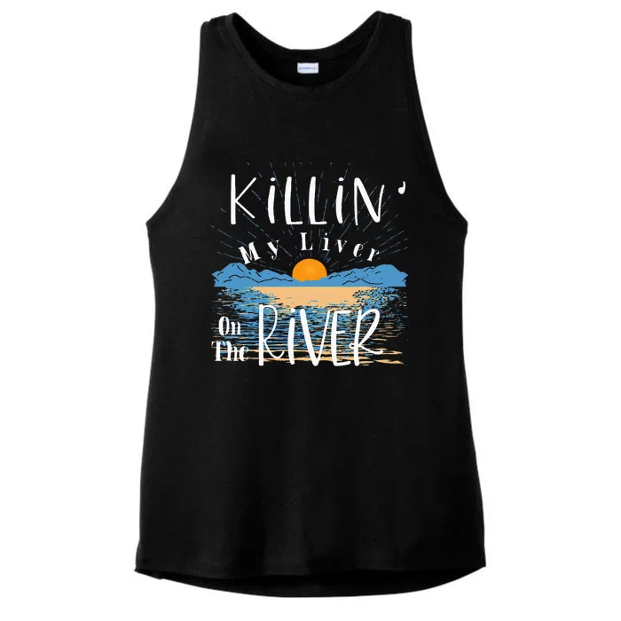 Funny Killing My Liver On The River Items Ladies Tri-Blend Wicking Tank